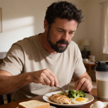 Karl eating his diet plan on lunch