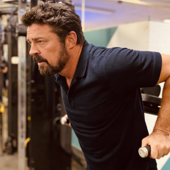 Karl working out in the gym