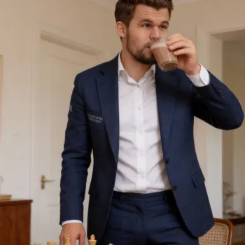 Magnus Carlsen taking his chocolate milk