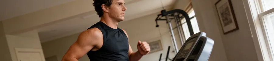 Evan peters running on a treadmill.