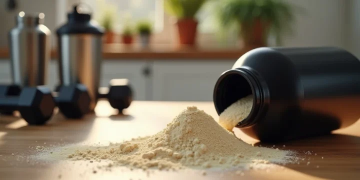 Beef Protein powder on a kitchen table