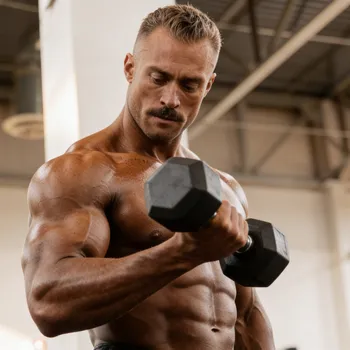 Chris doing a bicep curl workout in the gym