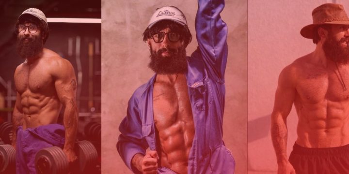 three photos of the same muscular guy